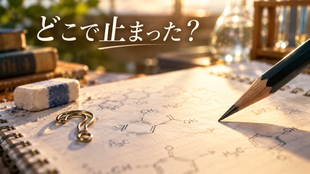 問題演習で手が止まった箇所を考えるためのノートと鉛筆