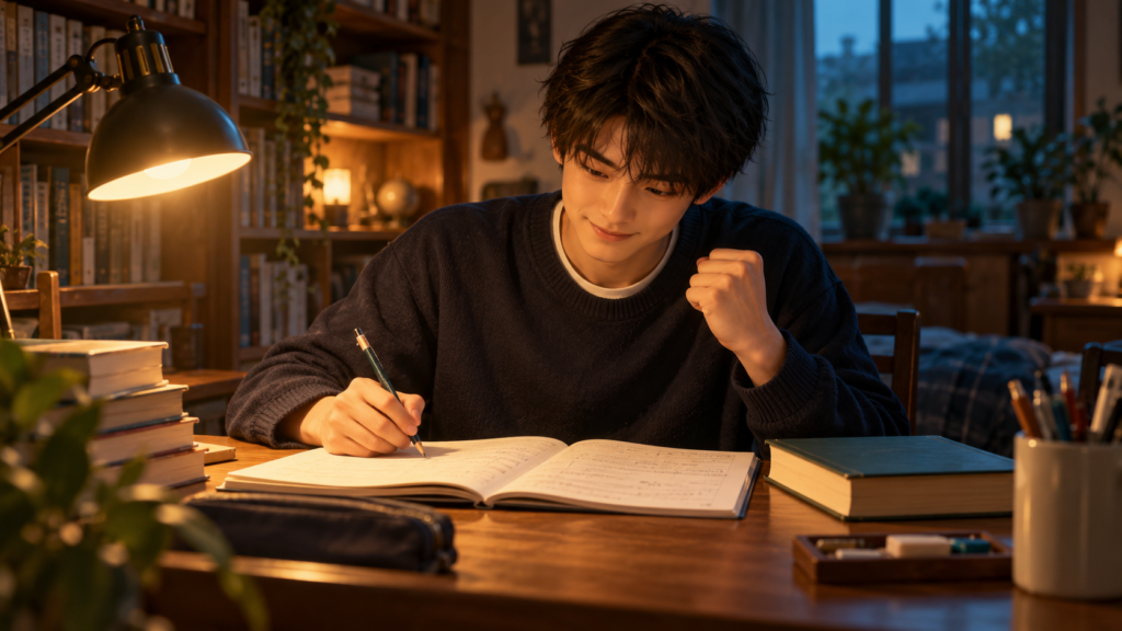 解説を見ずに問題を解き直し、自分の理解を確かめる受験生